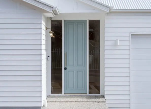 Dornford home — exterior with blue front door